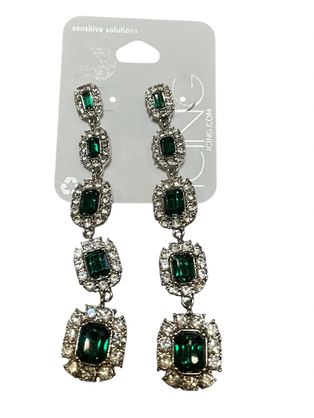 Icing Silver-Tone Drop Earrings with Emerald Green Stones